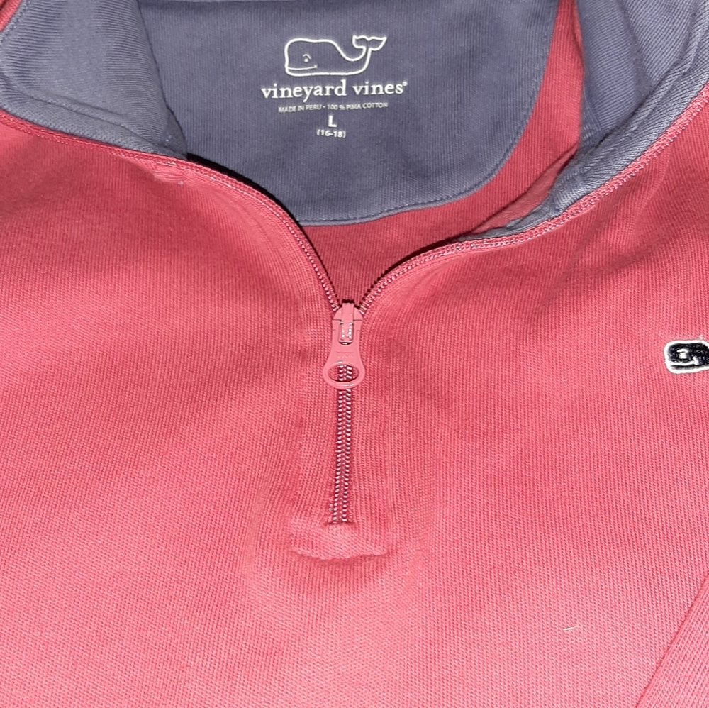 VINEYARD KIDS SWEATER SZ16-18.L...made in Peru.. 100 % pima cotton halfway Zip u